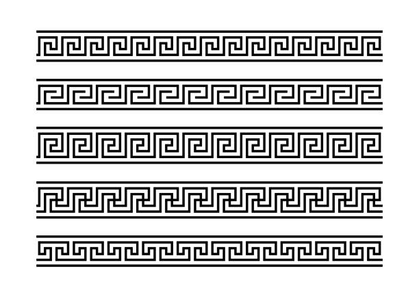 greek key ornaments collection. meander pattern set. repeating geometric meandros motif. greek fret design. ancient decorative border. vector decoration - roma stock illustrations