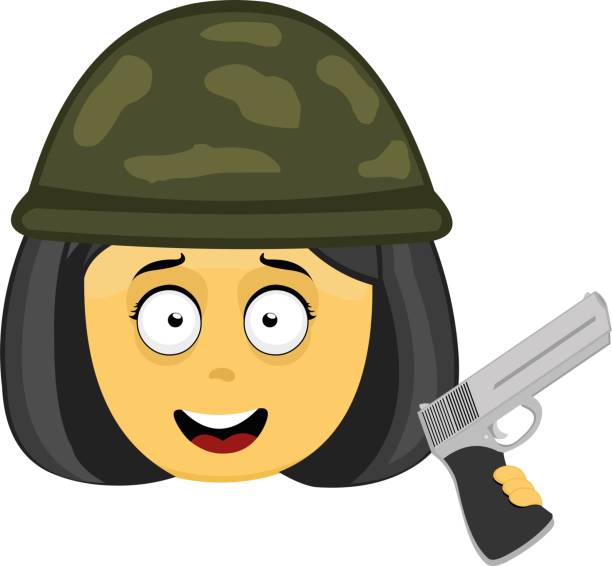 wektorowy emotikon girl soldier cartoon - gun control gun crime vector stock illustrations