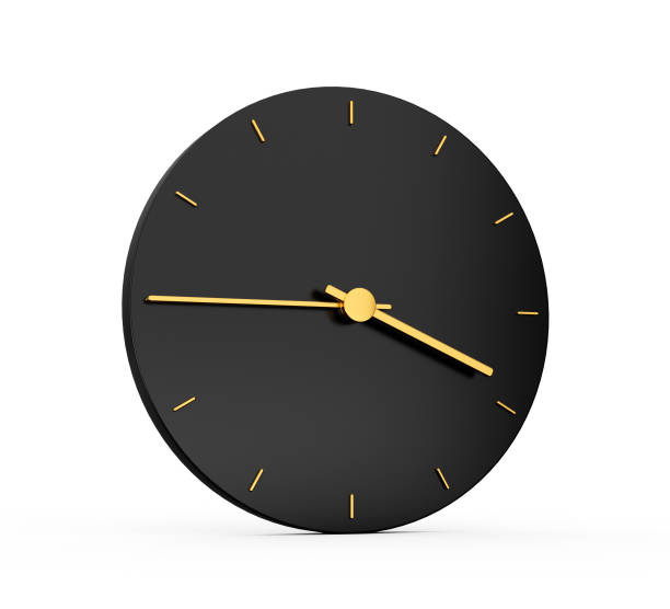 istock Premium Gold Clock icon isolated 3:45 o clock quarter to Four on black icon background. Three forty five o'clock Time icon 3d illustration 1422275437