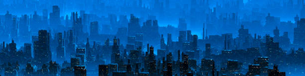 istock Science fiction neon city night panorama 1422277017