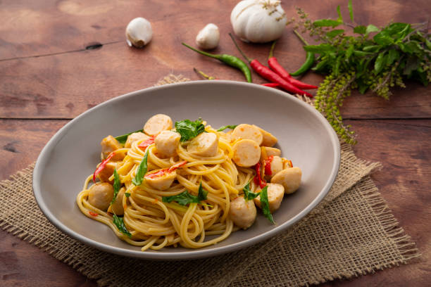 istock Stir-Fried pork meatballs with Spaghetti and holy Basil 1422277602