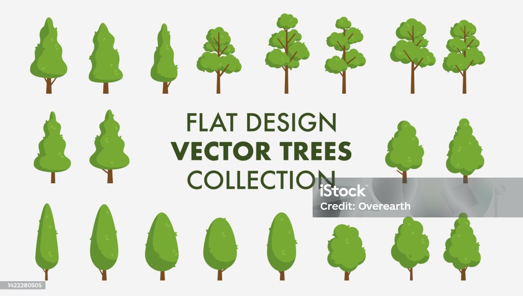 Tree Rown Shapes Flat Design Vector Trees Collection Stock Illustration - Download Image ...