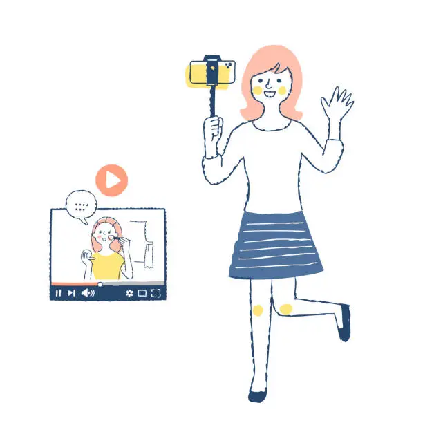 Vector illustration of A video distributor taking a picture using a selfie stick