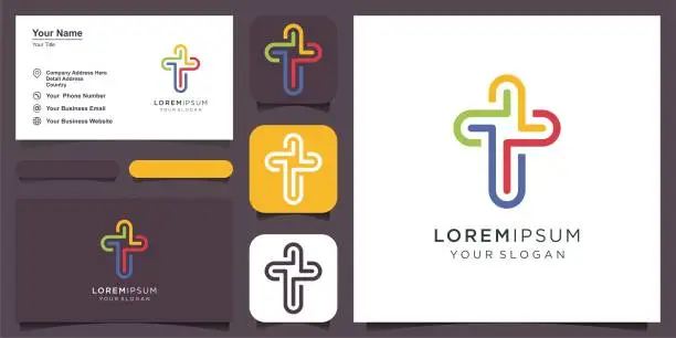 Vector illustration of Church or Christian logo design. Christian cross icon set.