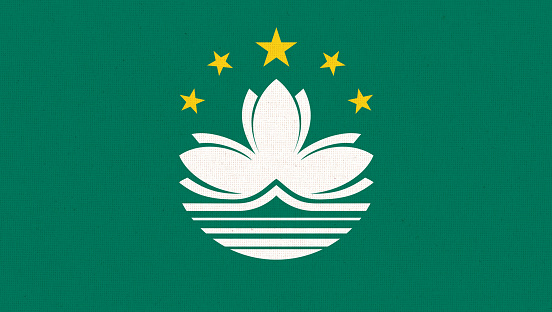 Flag of Macao. Macao Special Administrative Region of People Republic of China. MSAR. National Macau flag on fabric surface. Island country. Fabric texture. Illustration of national symbol of Macao