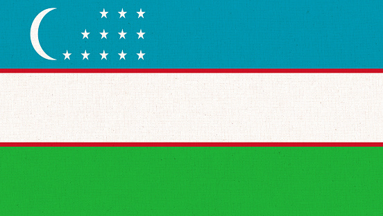 flag of Uzbekistan. flag of Asiatic country on fabric surface. Uzbek state flag. Fabric texture. Illustration of national symbol of Uzbekistan. Republic of Uzbekistan official state symbol. 3D illustration