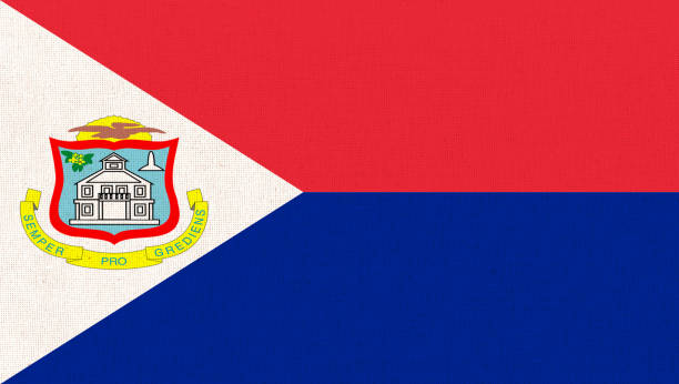 flag of sint maarten. flag of island country in caribbean sea on fabric surface. - 16636 imagens e fotografias de stock