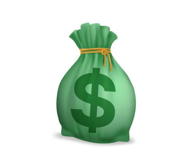 зеленый денежный мешок с символом доллара. инвестиции, концепция успеха в бизнесе. 3d векторная иллюстрация - dollar sign money bag bag sack stock illustrations