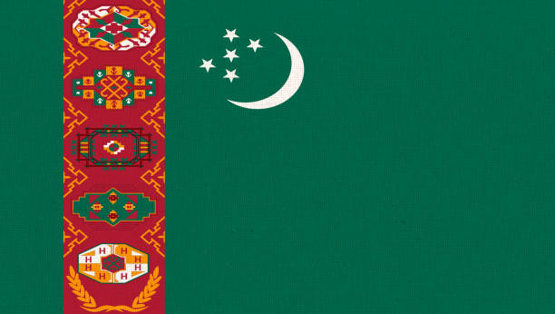 flagge turkmenistans. turkmenische flagge auf stoffoberfläche. stofftextur - 16642 stock-fotos und bilder
