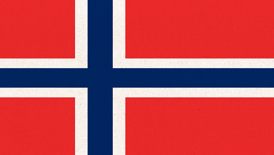 Flag of Svalbard. official flag of Spitsbergen near Arctic on fabric surface. state symbol. Fabric texture. polar archipelago. demilitarized zone. symbol of Spitzbergen