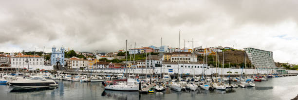 Cityscape in the Atlantic, Angra do Heroismo, Azores islands. Angra do Heroismo city, Azores islands, unesco world heritage. terceira azores stock pictures, royalty-free photos & images