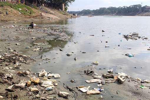 Sylhet Surma river is being polluted by plastic waste and is also losing its navigability. ‍Sylhet, Bangladesh, 2 January 2018.