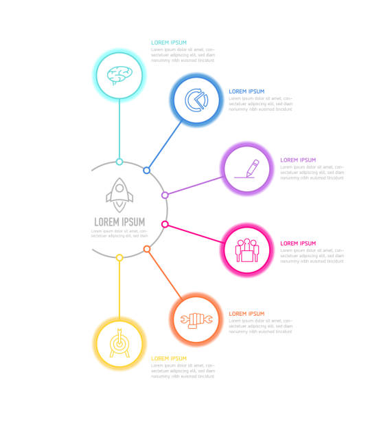 ilustrações, clipart, desenhos animados e ícones de modelo infográfico de etapas de conexão circular - tecla option