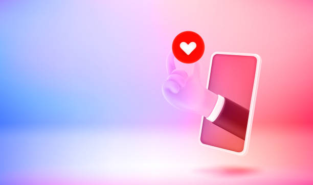 istock Giving love sign online via smartphone application. 3d vector banner with copy space 1422295507