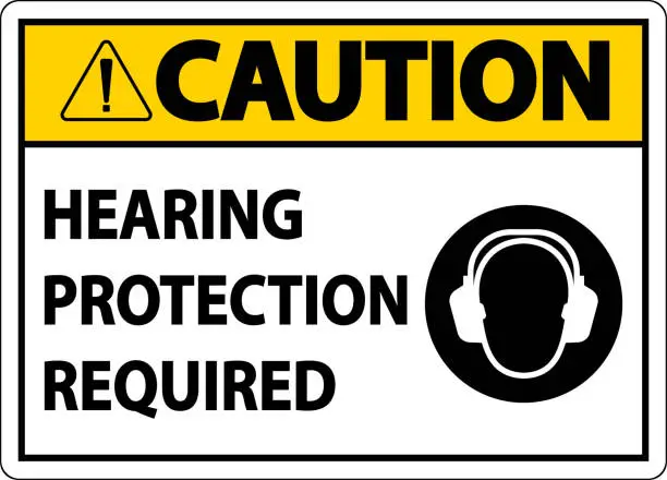 Vector illustration of Caution Hearing Protection Required Sign On White Background