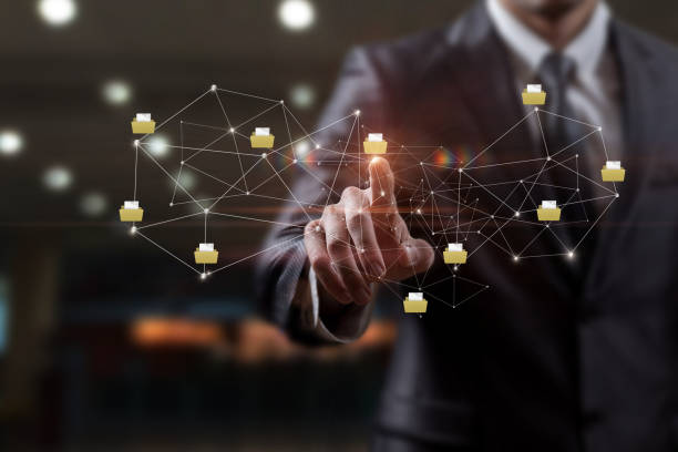 istock A businessman works with a network of files . 1422298612