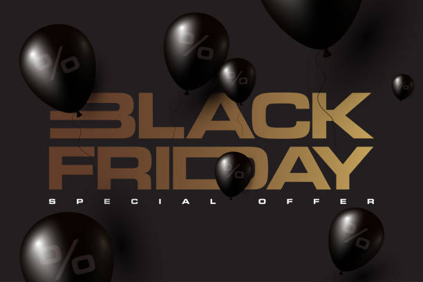 black friday sale banner layout design vorlage. schwarze luftballons. - black friday stock-grafiken, -clipart, -cartoons und -symbole