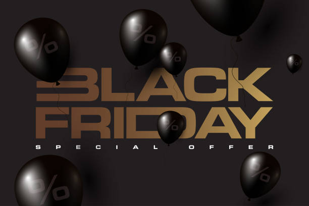 istock Black friday sale banner layout design template. black balloons. 1422301383