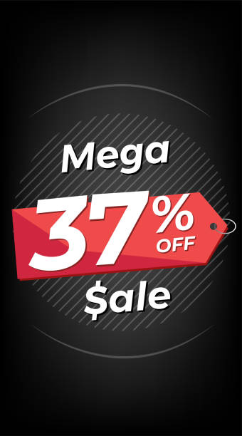 37% off. Black discount banner with thirty-seven percent. Advertising for Mega Sale promotion. Stories format 37% off. Black discount banner with thirty-seven percent. Advertising for Mega Sale promotion. Stories format number 37 illustrations stock illustrations