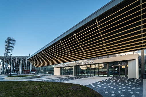 Riga, Latvia - April 12, 2022: New  Ice Hall in Daugava Stadium