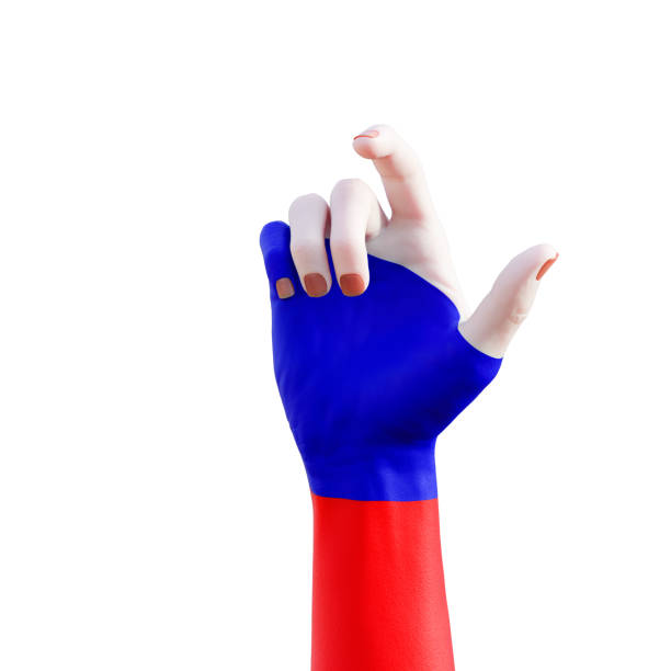 3d illustration of hand gesturing with russian flag tattoo, communication and nation concept