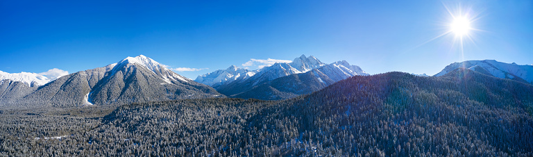 Scenic winter mountain landscape panorame.