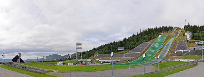 Ski jumps in summer. The famous sports venue of the Winter Olympics in Lillehammer, Norway.