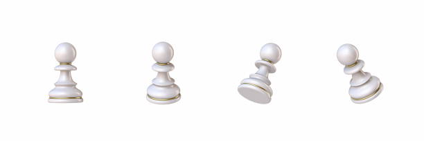 peão de xadrez branco em quatro diferentes vistas angulares 3d - chess coordination leadership strategy - fotografias e filmes do acervo