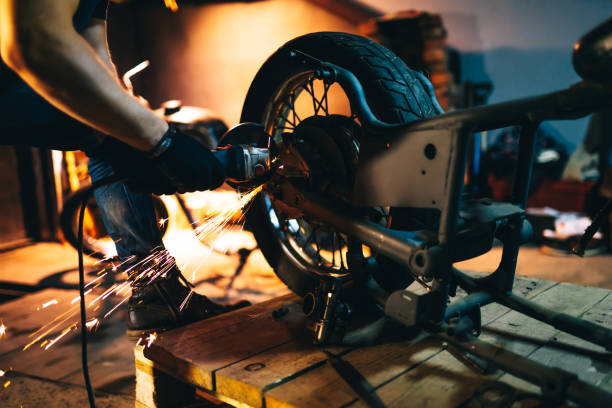 istock Motorcycle repair. Disassembled motorcycle. 1422321136