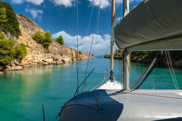 istock Sailboat passing Corinth canal 1422325815