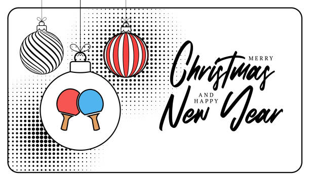 ping pong christmas greeting card in trendy line style. Merry Christmas and Happy New Year outline cartoon Sports banner. ping pong ball as a xmas ball on white background. Vector illustration. ping pong christmas greeting card in trendy line style. Merry Christmas and Happy New Year outline cartoon Sports banner. ping pong ball as a xmas ball on white background. Vector illustration.. table tennis funny stock illustrations