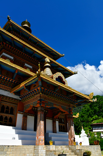 Nyizergang, Punakha district, Bhutan: Khamsum Yulley Namgyal Chorten, pagoda like stupa - Buddhist temple  built by HM The Queen Mother, Ashi Tshering Yangdon Wangchuck, dedicated to peace in the world and in Bhutan