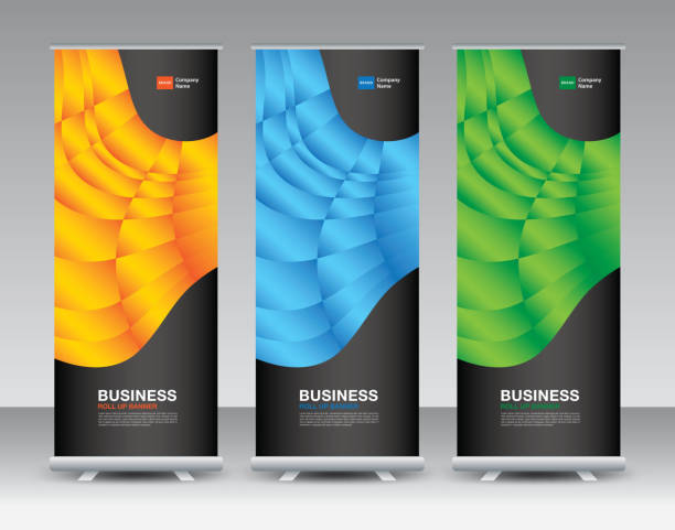 istock Business Roll Up banner set, roll up banner design, banner stand or flag design, j-flag, x stand, x banner, exhibition show, Stand Design, poster, ads, geometric background template, vector 1422335492