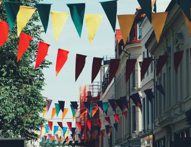 istock decorative flags hang over street in city 1422337667