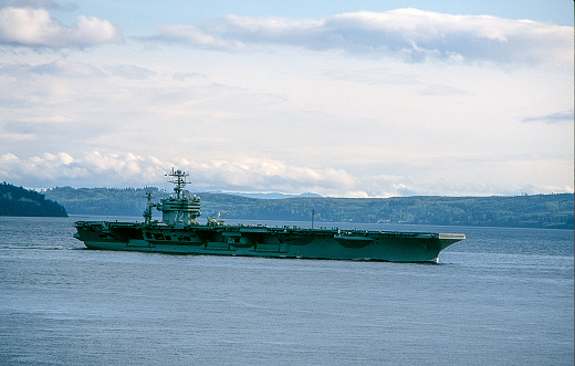 Seattle, Washington, USA.\n09/22/2019\nUSS Abraham Lincoln aircraft carrier, returning to port, in the Puget Sound.