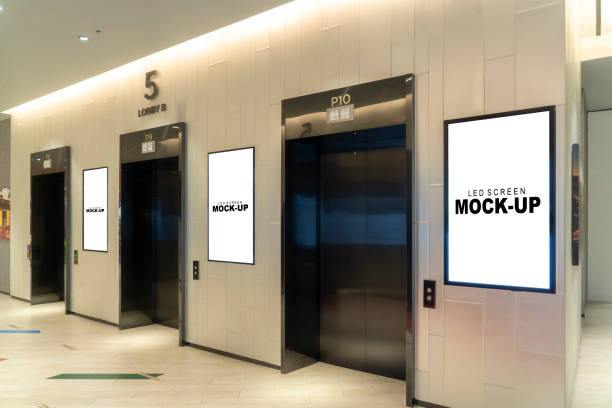 istock Mockup advertising LED Screen Install at front of elevator in building 1422340649