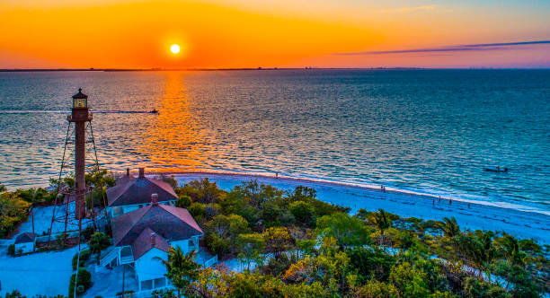 Sanibel Island Lighthouse Sunrise,Florida stock photo