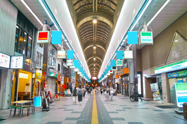 Sapporo, Hokkaido, night view of Tanukikoji shopping street.