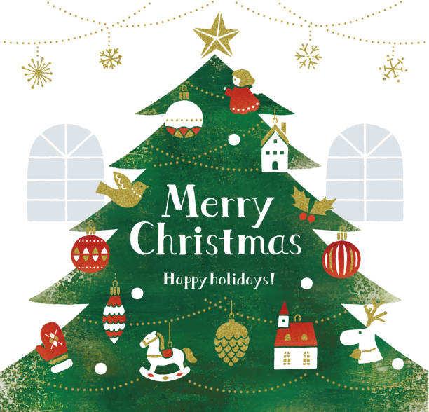 水彩画の大きなクリスマスツリーのイラスト - クリスマスツリー　イラスト点のイラスト素材／クリップアート素材／マンガ素材／アイコン素材
