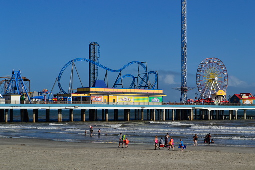 Galveston's most popular amusement park, and beach. Summer, 2017 Houston, Texas