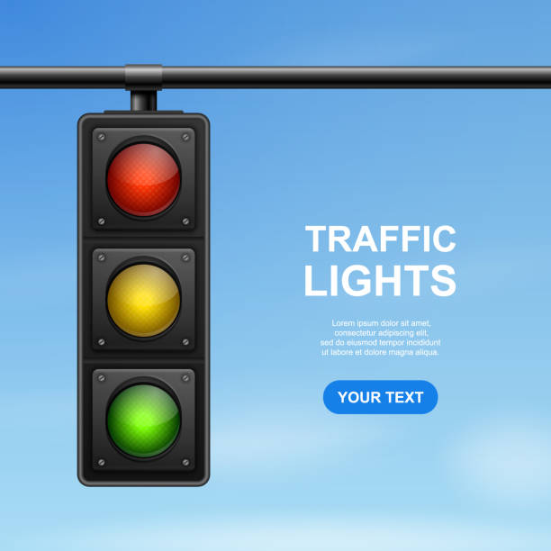 Vector Banner with 3d Realistic Detailed Road Traffic Lights on Blue Sky Background. Safety Rules Concept, Design Templete. Stoplight, Traffic Lights Template Vector Banner with 3d Realistic Detailed Road Traffic Lights on Blue Sky Background. Safety Rules Concept, Design Templete. Stoplight, Traffic Lights Template. stoplight stock illustrations