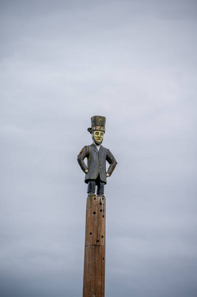 Saxman, Alaska - July 29, 2022: Abraham Lincoln totem pole which was created to mark the end of slavery.