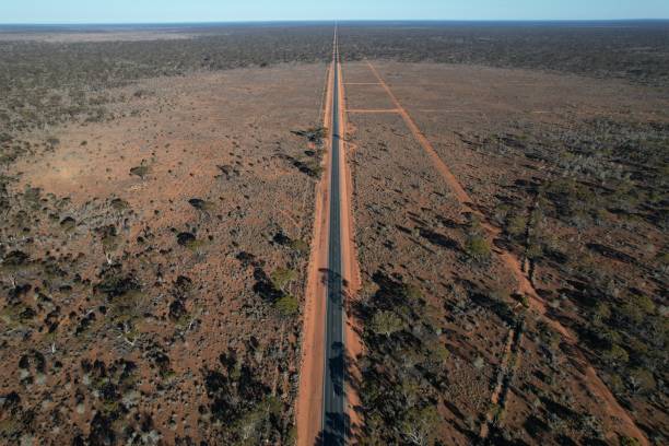 istock Aerial view of roads through arid environments 1422368146