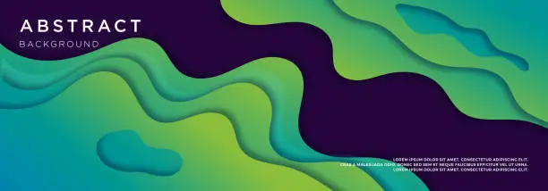 Vector illustration of Blue and green gradient liquid abstract geometric background. Decoration papercut with wavy layers