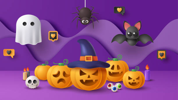 istock Halloween display podium decoration background with scary ornament. Vector 3D Illustration 1422375787