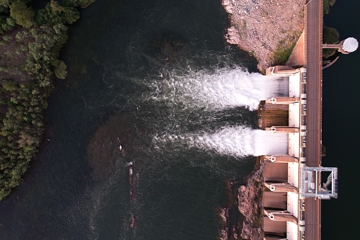 Aerial photo of irrigation channel spillway at Kununurra, Western Australia