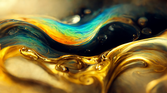 Luxurious abstract painting fluid art . A mixture of colors, waves and golden curls. For posters, other printed materials. 3d render