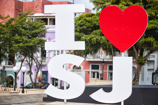 I Love San Juan sign in Plaza Colon, Old San Juan, Puerto Rico