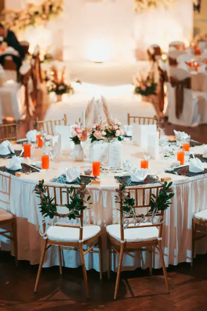 Photo of wedding banquet hall tables