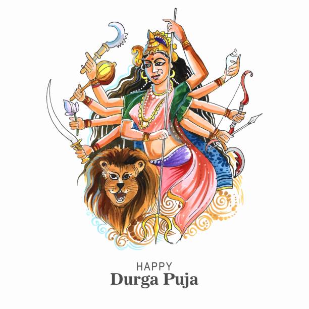 Beautiful Happy Durga Pooja Indian Festival Card Background Stock  Illustration - Download Image Now - iStock